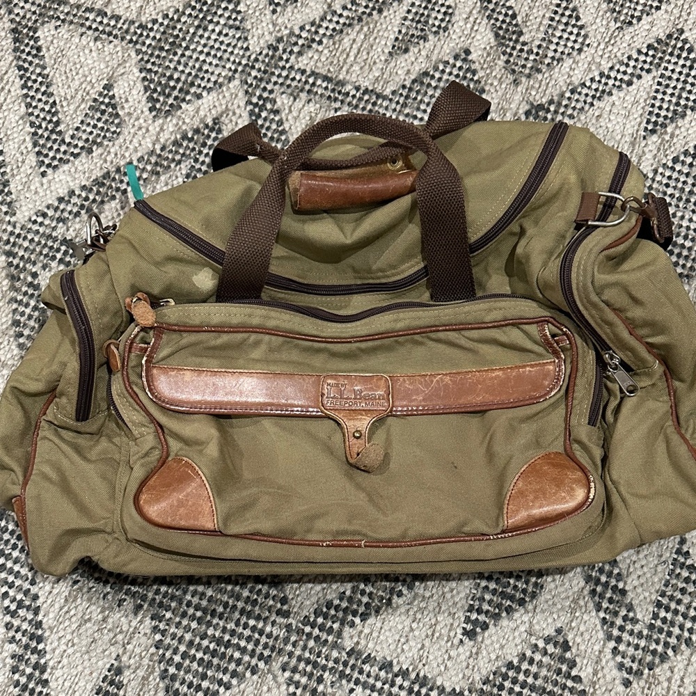 L.L. Bean Olive and Brown Duffel Bag